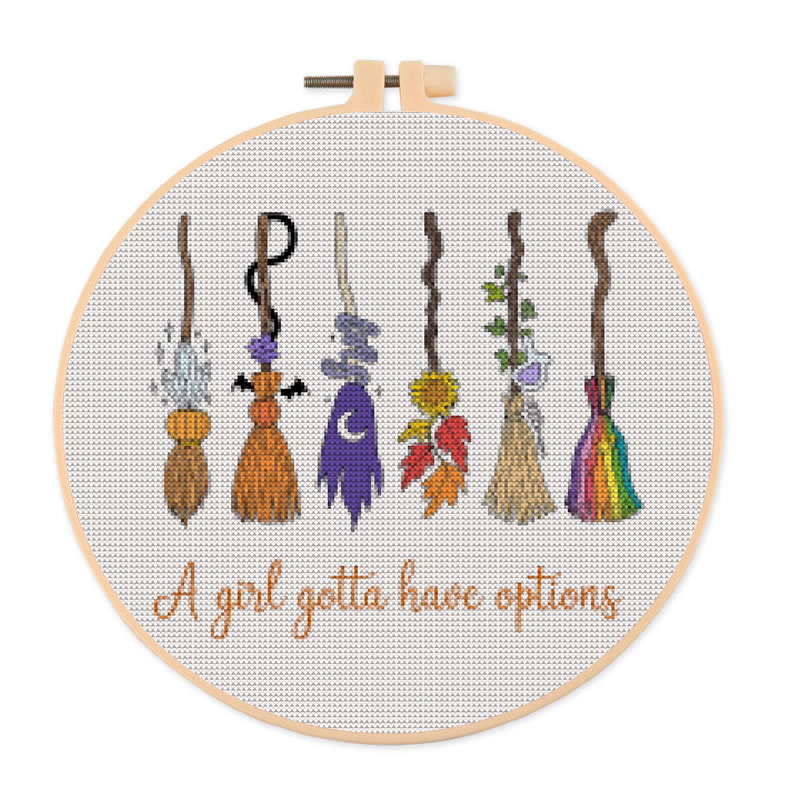  Cross Stitch Kit - Magic Broom | Halloween Decorative Craft | Diy Wall Collection  - 20×20cm - image 1