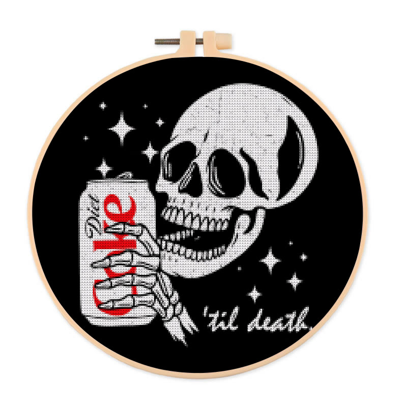  Cross Stitch Kit - Drinking Skeleton | Halloween Spooky Art | Diy Holiday Decoration  - 20×20cm - image 1