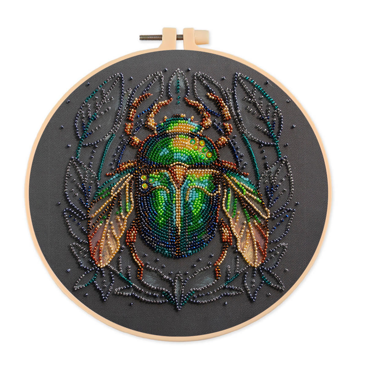 Rubbyoo Bead Embroidery Kit - Emerald Beetle | Personalized Insect Craft | Wall Hanging Artwork - 15cm*15cm - image 1