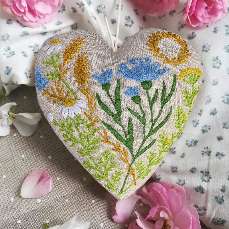 Rubbyoo Heart Embroidery Kit - Blue Wildflower | Diy Decorative Craft | Flower Hanging Ornament - image 5