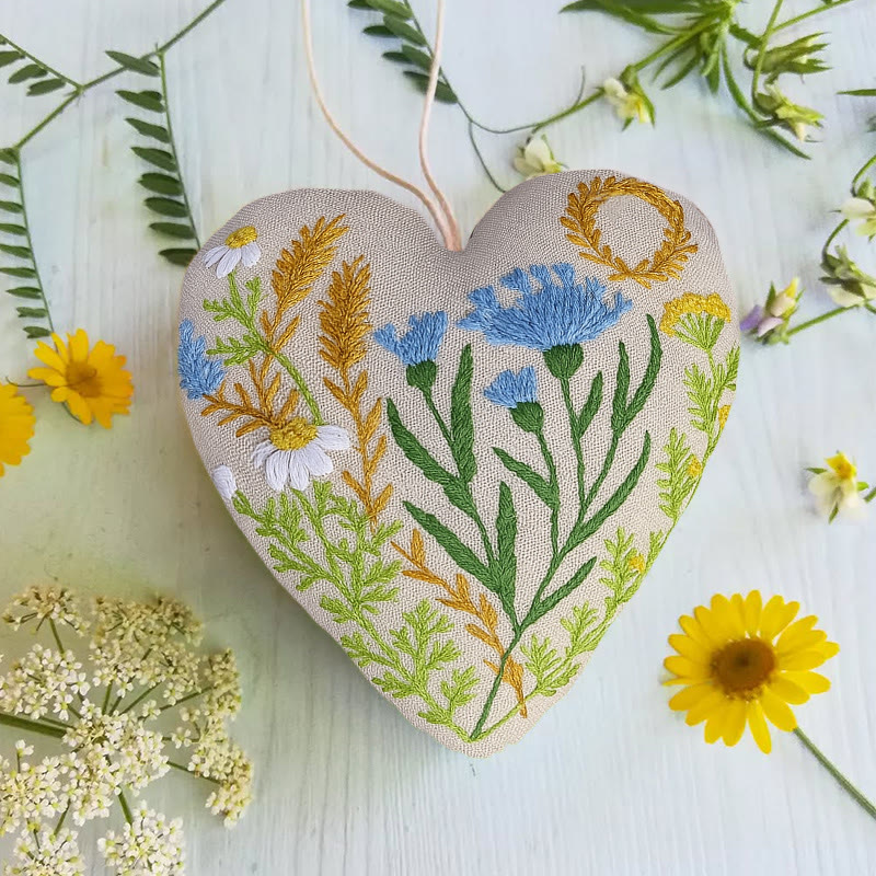 Rubbyoo Heart Embroidery Kit - Blue Wildflower | Diy Decorative Craft | Flower Hanging Ornament - image 4