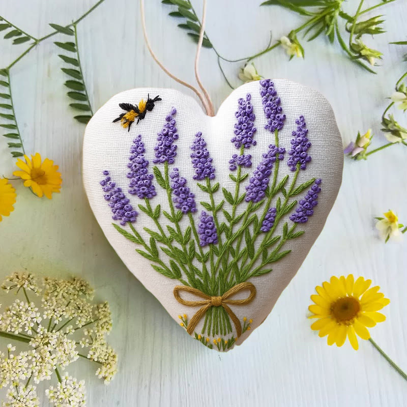 Rubbyoo Heart Embroidery Kit - Lavender Bouquet | Floral Home Decor | Handmade Birthday Gift - image 4