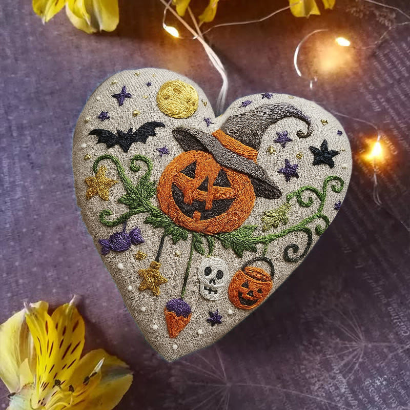 Rubbyoo Heart Embroidery Kit - Pumpkin Wizard | Halloween Handmade Craft | Holiday Hanging Decor - image 4
