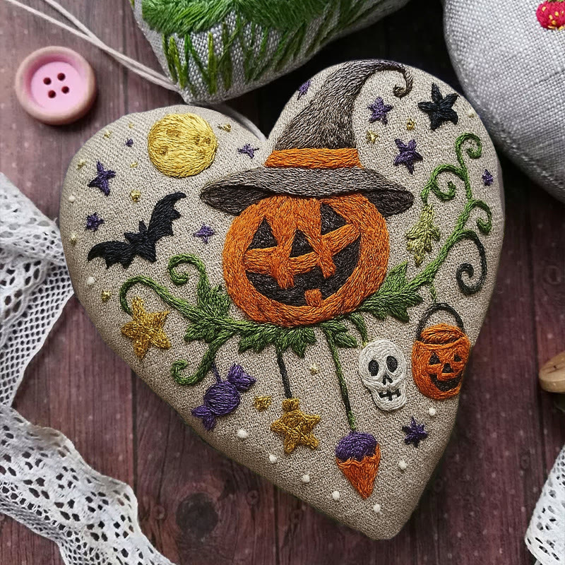 Rubbyoo Heart Embroidery Kit - Pumpkin Wizard | Halloween Handmade Craft | Holiday Hanging Decor - image 6