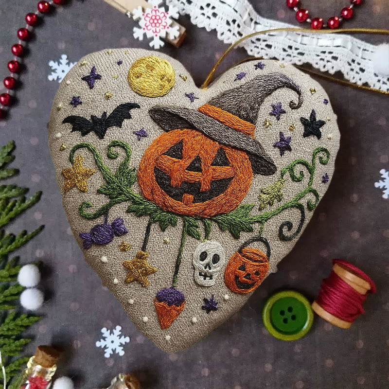 Rubbyoo Heart Embroidery Kit - Pumpkin Wizard | Halloween Handmade Craft | Holiday Hanging Decor - image 5