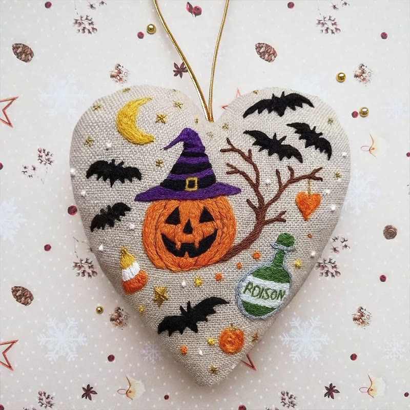 Rubbyoo Heart Embroidery Kit - Spooky Pumpkin | Diy Halloween Ornament |  Handmade Gift For Halloween - 6 inches hoop kit - image 1