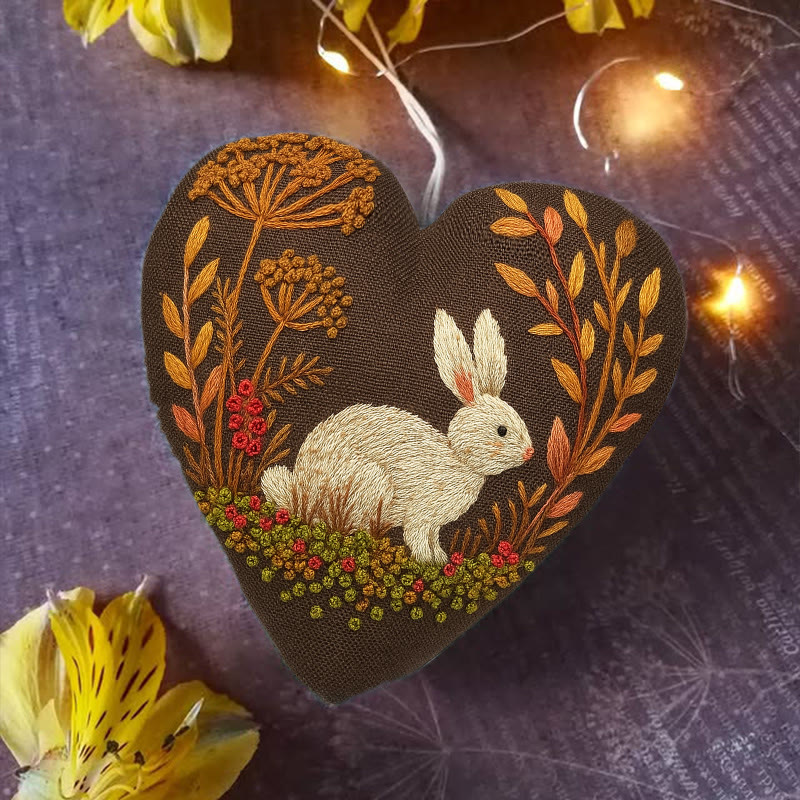 Rubbyoo Heart Embroidery Kit - Autumn Rabbit | Handmade Animal Needlework | Halloween Wall Decoration - image 4