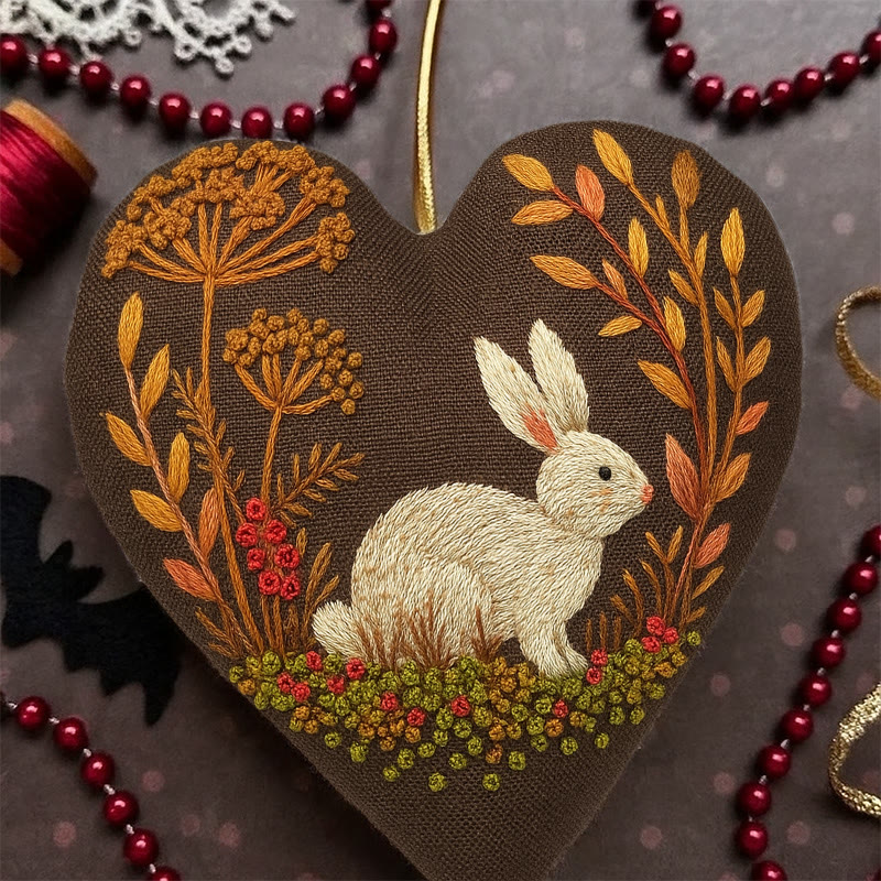 Rubbyoo Heart Embroidery Kit - Autumn Rabbit | Handmade Animal Needlework | Halloween Wall Decoration - image 3