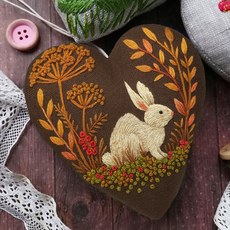 Rubbyoo Heart Embroidery Kit - Autumn Rabbit | Handmade Animal Needlework | Halloween Wall Decoration - image 5