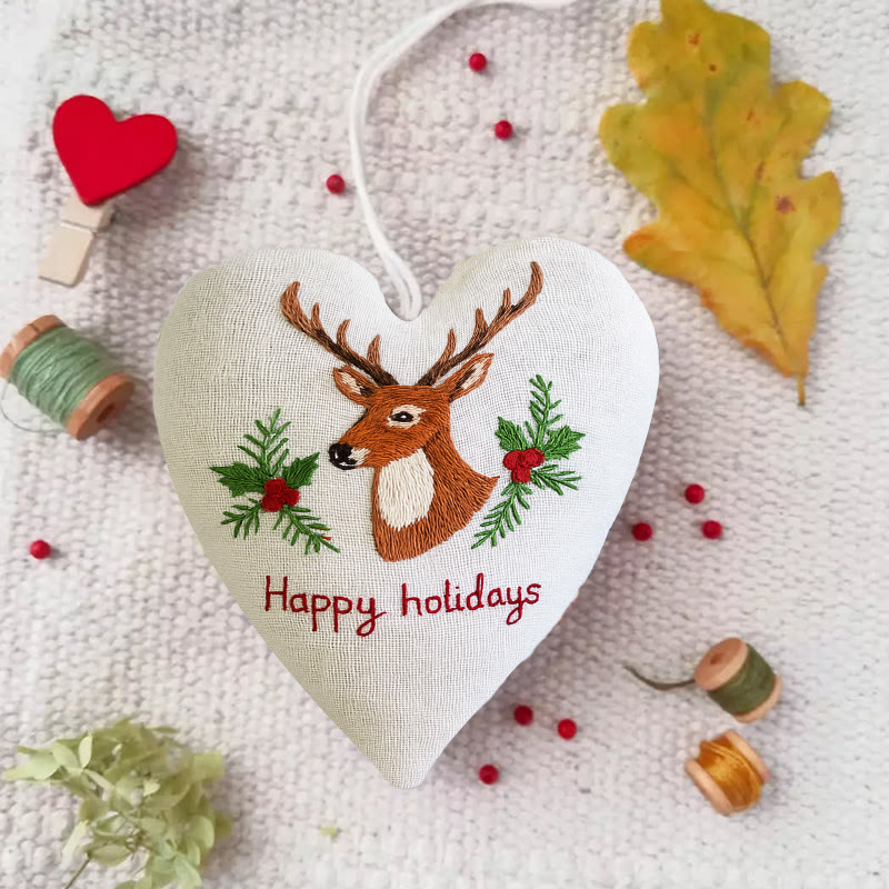 Rubbyoo Heart Embroidery Kit - Happy Holidays | Christmas Tree Ornament | Christmas Novice Needlepoint - image 3