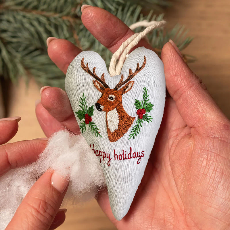 Rubbyoo Heart Embroidery Kit - Happy Holidays | Christmas Tree Ornament | Christmas Novice Needlepoint - image 9