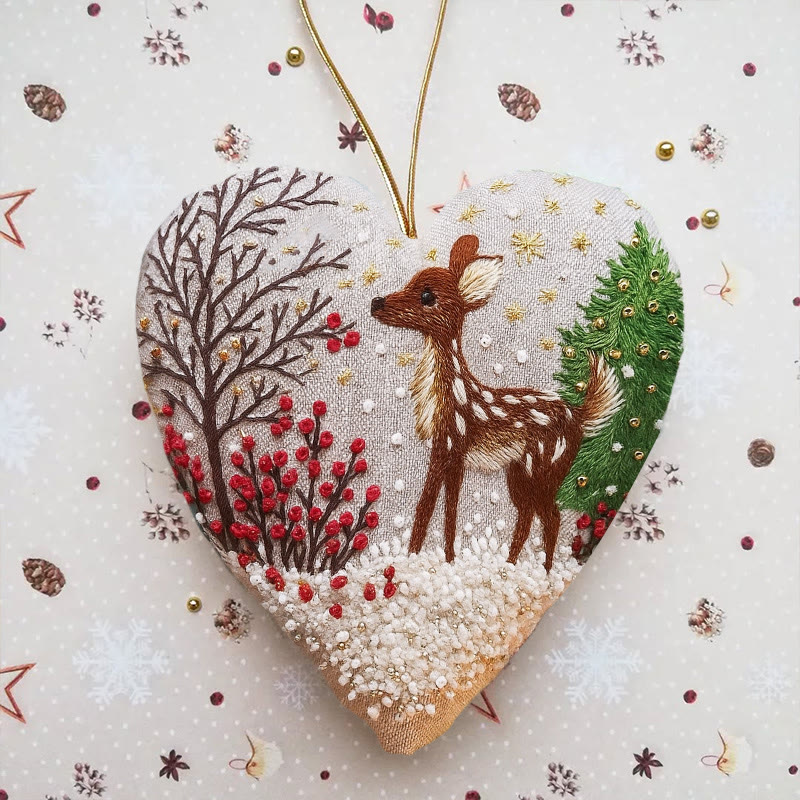Rubbyoo Heart Embroidery Kit - Christmas Elk | Adorable Christmas Craft | Diy Hanging Ornament  - 6 inches hoop kit - image 1