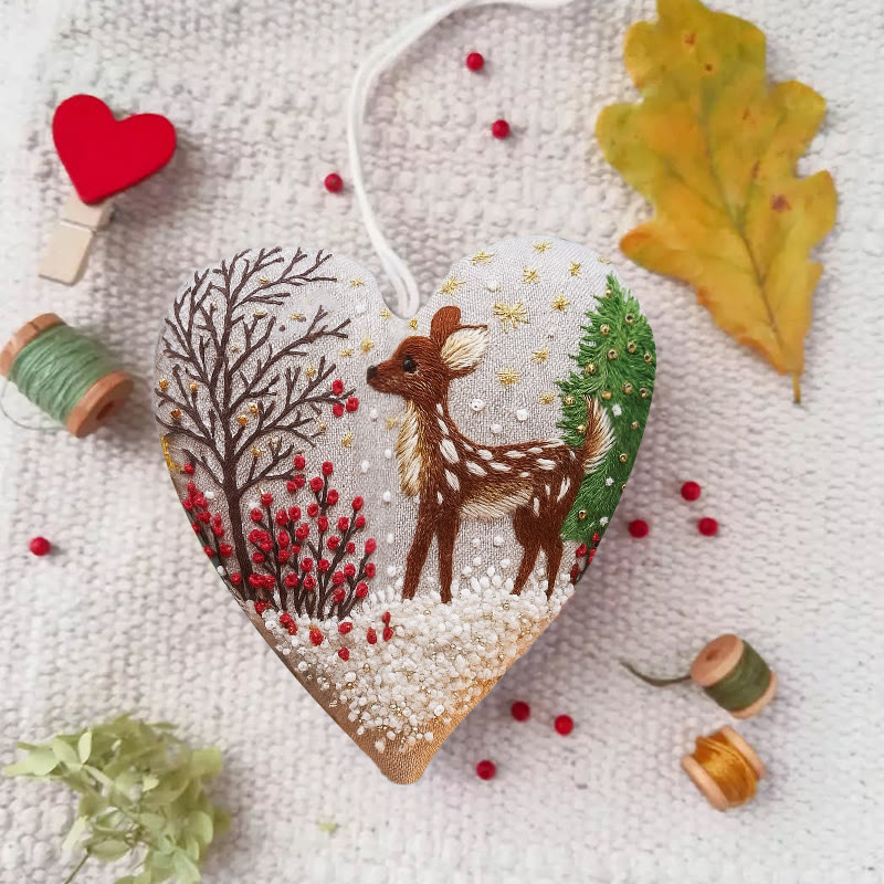 Rubbyoo Heart Embroidery Kit - Unique Handmade Art Craft | Christmas Hanging Ornaments  - Winter Deer - image 1