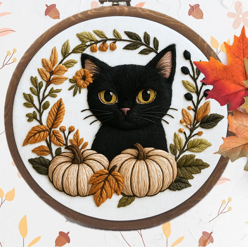 Rubbyoo Embroidery Kit - Black Kitten | Diy Cat Lover Gift | Halloween Autumn Decor - image 2
