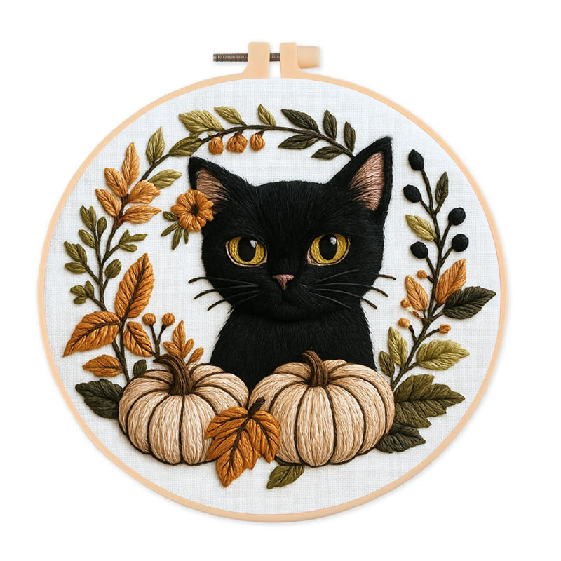 Rubbyoo Embroidery Kit - Black Kitten | Diy Cat Lover Gift | Halloween Autumn Decor - 20*20cm - image 1