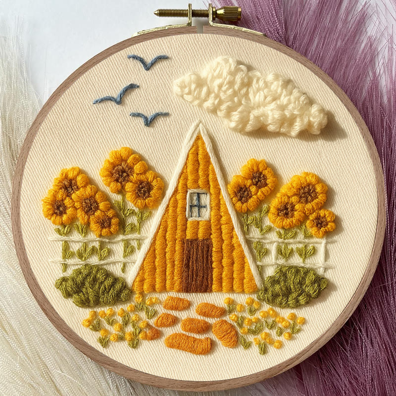 Rubbyoo Embroidery Kit - Autumn Cabin | Beautiful Landscape Craft |  Nice Artwork For Home Decor - image 2