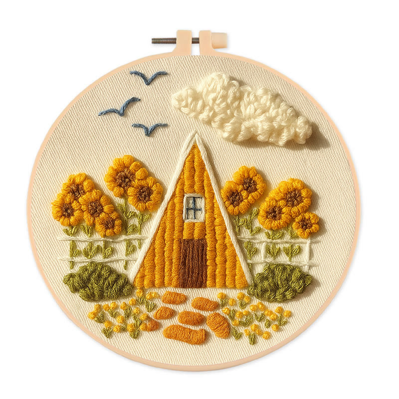 Rubbyoo Embroidery Kit - Autumn Cabin | Beautiful Landscape Craft |  Nice Artwork For Home Decor - 20*20cm - image 1
