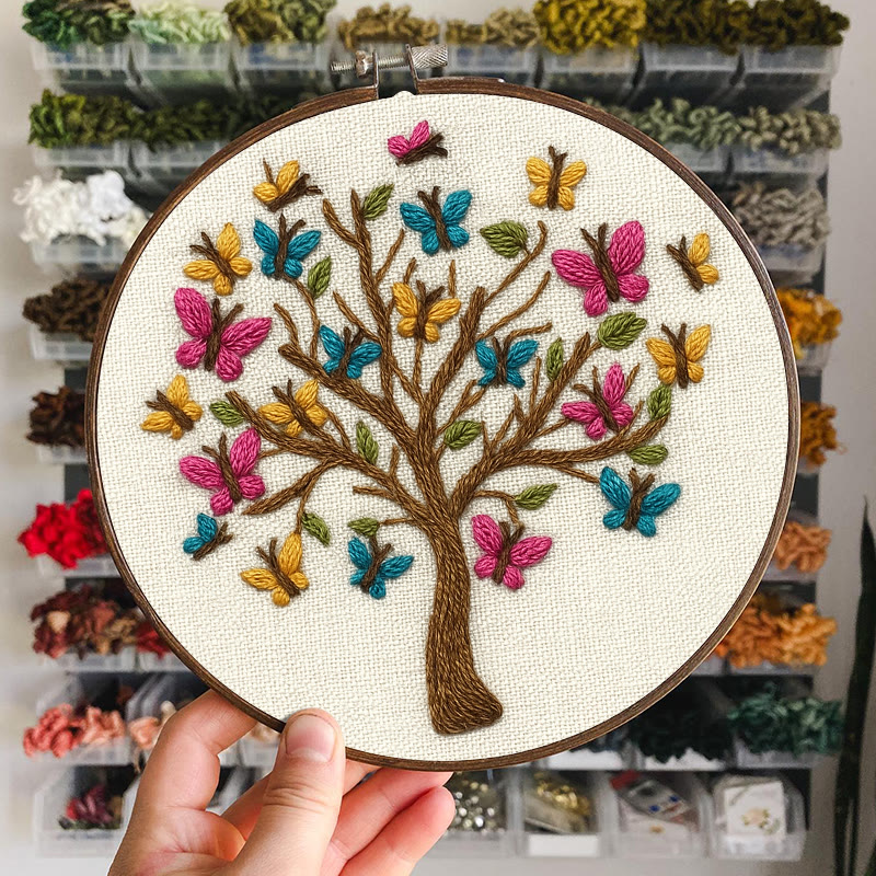 Rubbyoo Embroidery Kit - Colourful Butterfly With Tree | Charming Handmade Craft | Perfect Hanging Decor - image 2