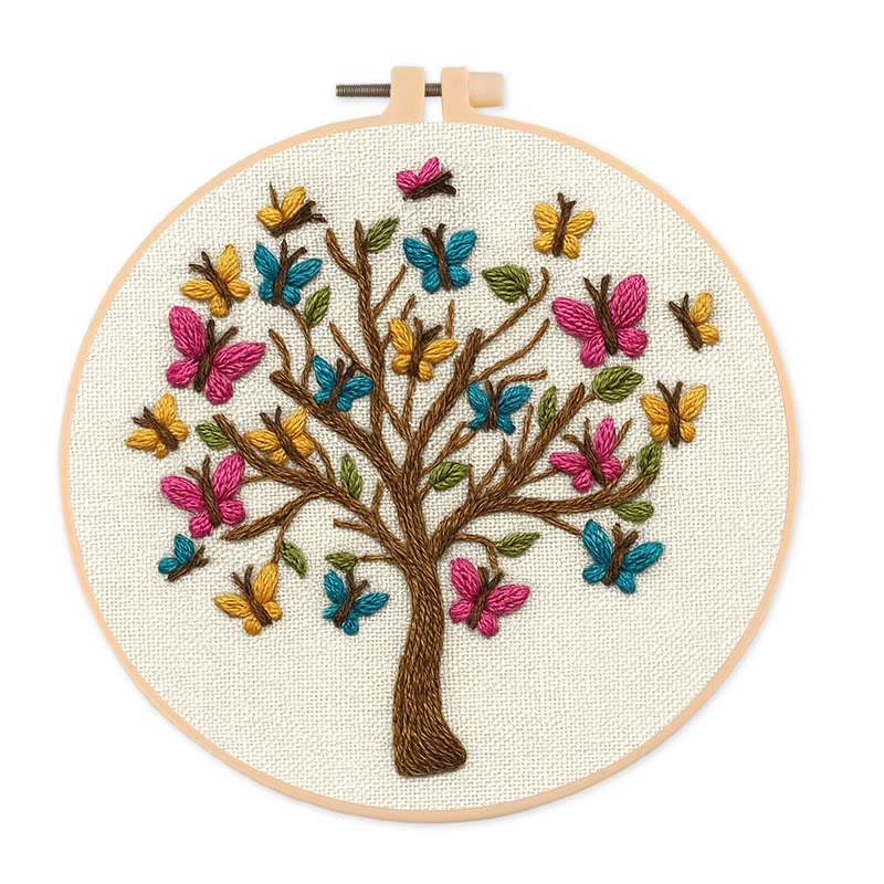 Rubbyoo Embroidery Kit - Colourful Butterfly With Tree | Charming Handmade Craft | Perfect Hanging Decor - 20*20cm - image 1