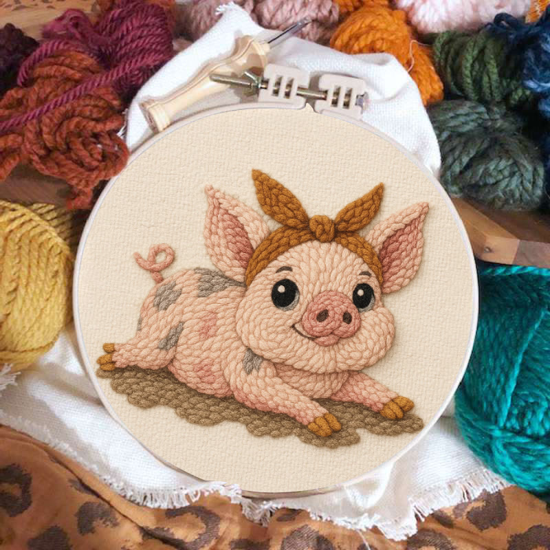 Lying Pig Punch Needle Kit - Cute Animal Craft | Unique Wall Hangings - image 2