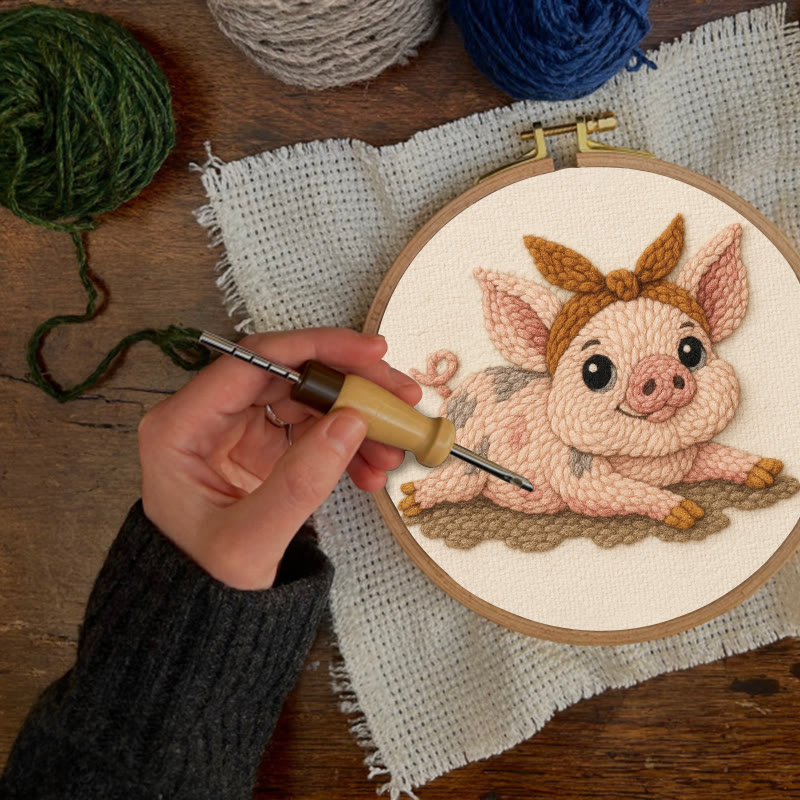 Lying Pig Punch Needle Kit - Cute Animal Craft | Unique Wall Hangings - image 3