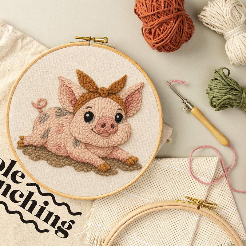 Lying Pig Punch Needle Kit - Cute Animal Craft | Unique Wall Hangings - image 8