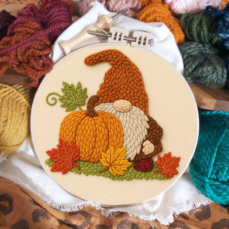 Gnome With Pumpkin Punch Needle Kit - Diy Needlework Gift | Halloween Wall Art - image 2