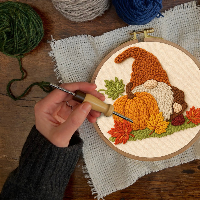 Gnome With Pumpkin Punch Needle Kit - Diy Needlework Gift | Halloween Wall Art - image 6