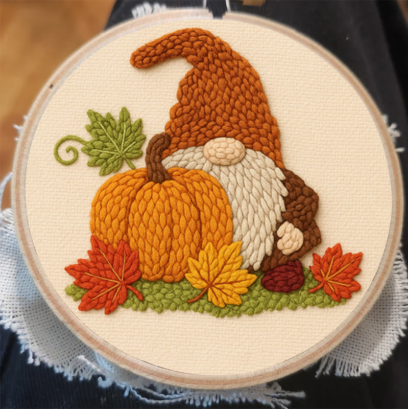 Gnome With Pumpkin Punch Needle Kit - Diy Needlework Gift | Halloween Wall Art - image 3