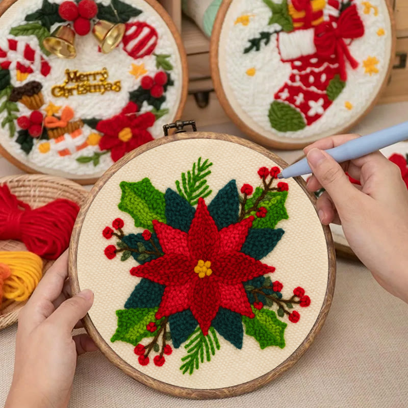 Christmas Poinsettia Punch Needle Kit - Winter Handmade Craft | Christmas Home Decoration  - image 2