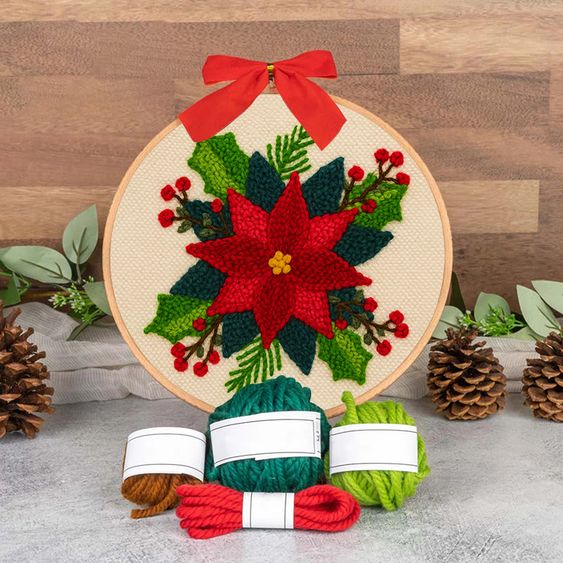 Christmas Poinsettia Punch Needle Kit - Winter Handmade Craft | Christmas Home Decoration  - image 7