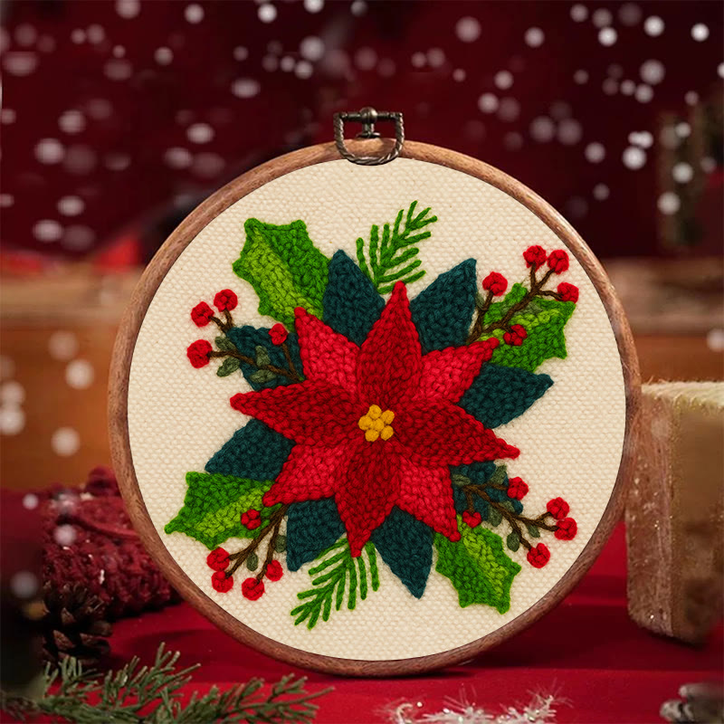 Christmas Poinsettia Punch Needle Kit - Winter Handmade Craft | Christmas Home Decoration  - image 4