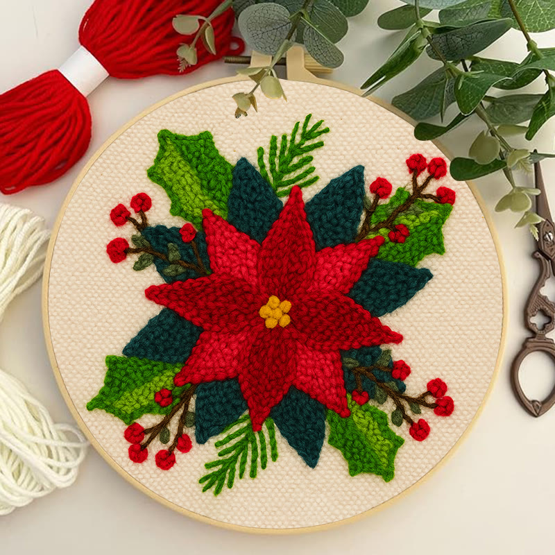 Christmas Poinsettia Punch Needle Kit - Winter Handmade Craft | Christmas Home Decoration  - image 8