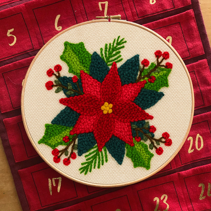 Christmas Poinsettia Punch Needle Kit - Winter Handmade Craft | Christmas Home Decoration  - image 3
