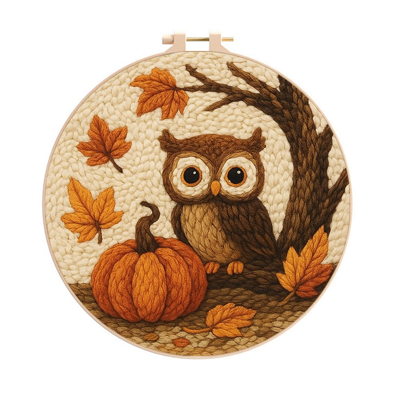 Halloween Owl Punch Needle Kit - Cute Animal Art | Perfect Desk Ornament - 8 inch Hoop Kit - image 1