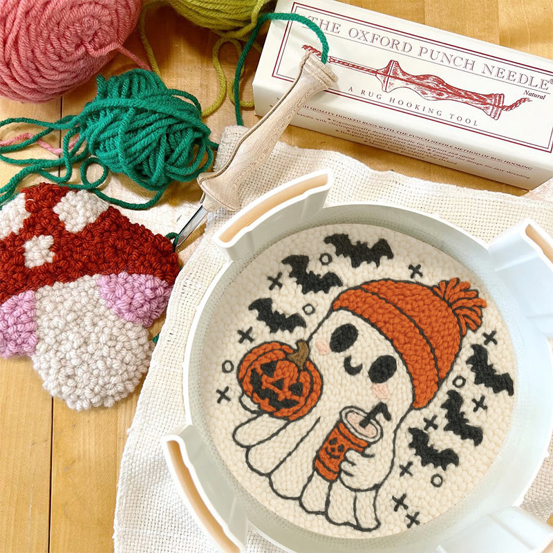 Drinking Ghost Punch Needle Kit - Adorable Halloween Needlework | Handmade Coaster Craft  - image 2