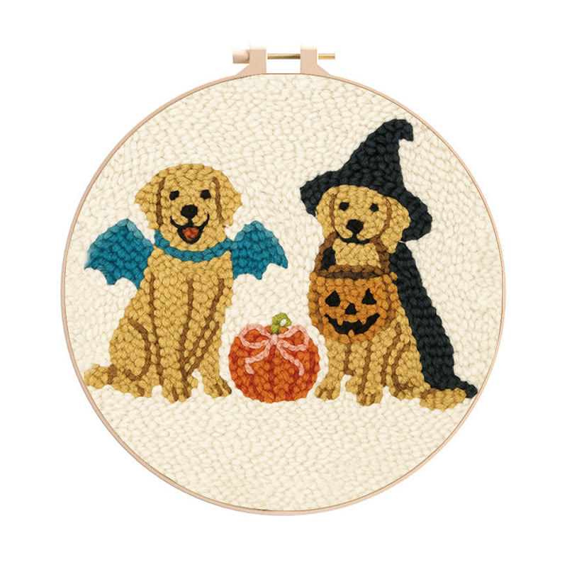 Witch Dogs Punch Needle Kit - Special Halloween Animal Craft | Perfect Gift For Puppy Lovers - 8 inch Hoop Kit - image 1