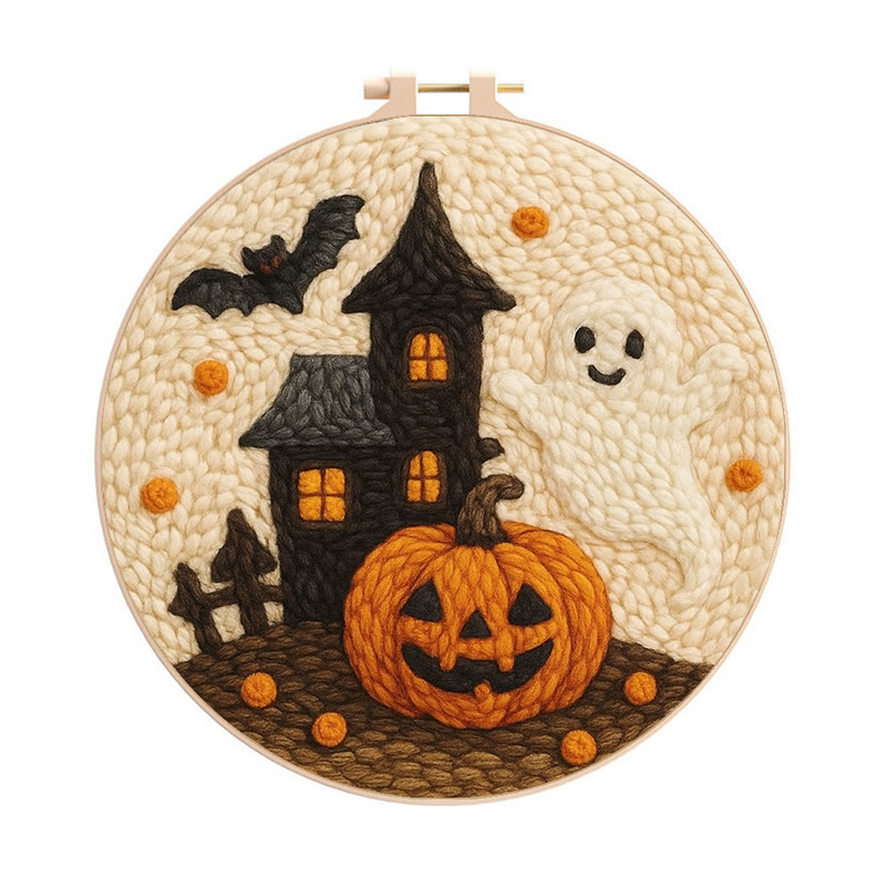 Spooky Castle Punch Needle Kit - Halloween Handmade Collection | Perfect For Wall Hanging - 8 inch Hoop Kit - image 1