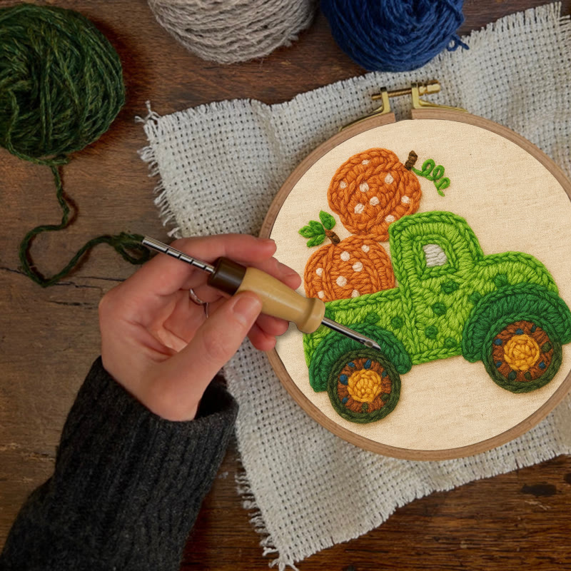 Pumpkins Truck Punch Needle Kit - Thanksgiving Handmade Craft | Diy Halloween Decor - image 2