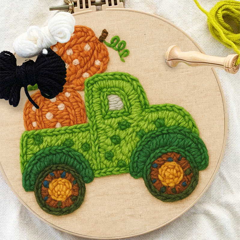 Pumpkins Truck Punch Needle Kit - Thanksgiving Handmade Craft | Diy Halloween Decor - image 5