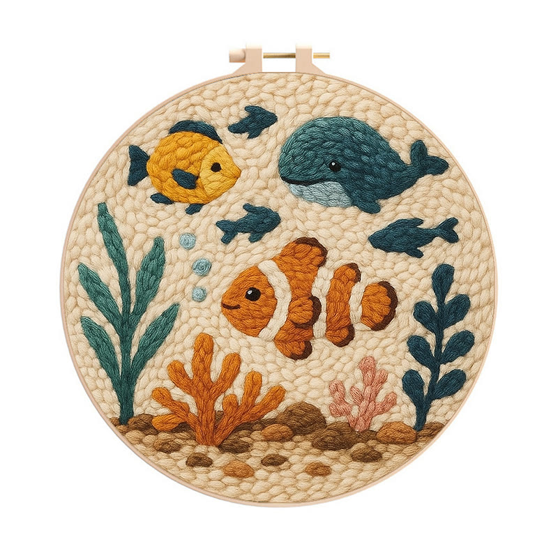 Clownfish Punch Needle Kit - Lovely Animal Craft | Diy Wall Hanging Art - 8 inch Hoop Kit - image 1