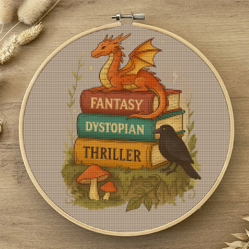  Cross Stitch Kit - Whimsical Dragon With Book | Fantasy Needlepoint | Nice Room Decor - image 3