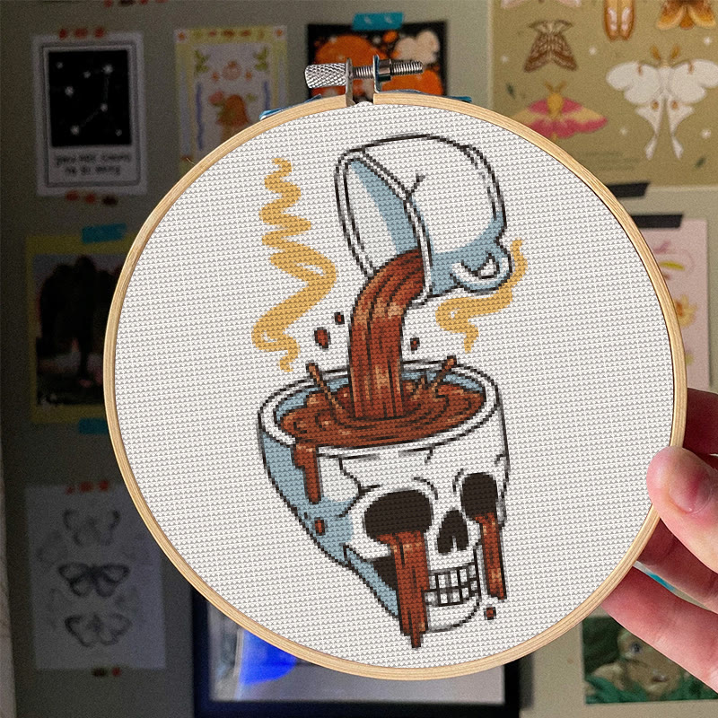  Cross Stitch Kit - Coffee Skull | Spooky Halloween Craft | Easy Stitch Artwork - image 2