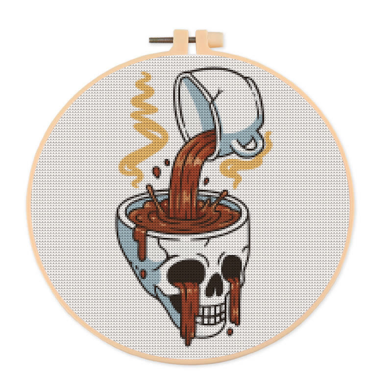  Cross Stitch Kit - Coffee Skull | Spooky Halloween Craft | Easy Stitch Artwork - 20×20cm - image 1