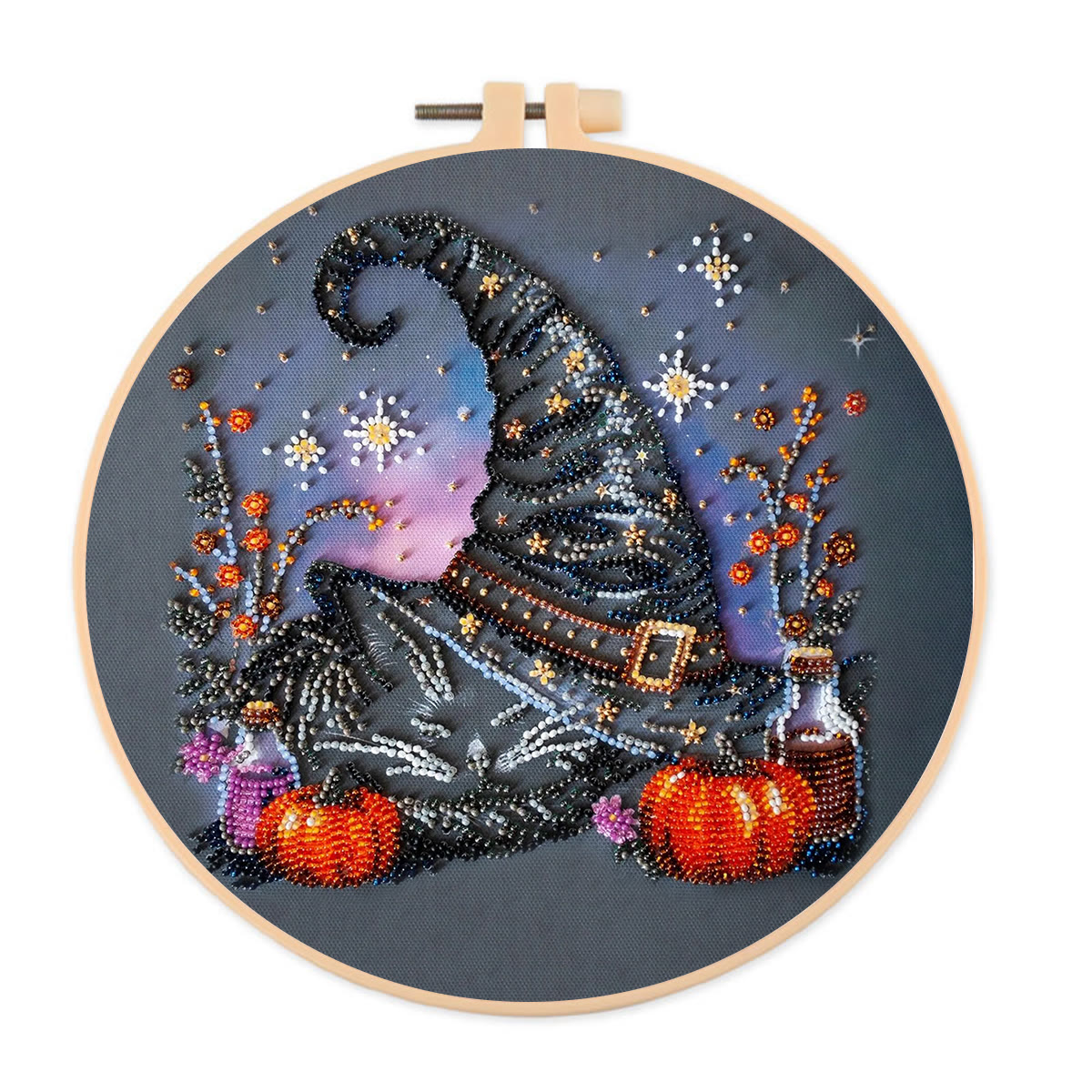 Rubbyoo Bead Embroidery Kit - Magic Hat | Diy Halloween Craft | Whimsical Decorative Handicraft  - 15cm*15cm - image 1