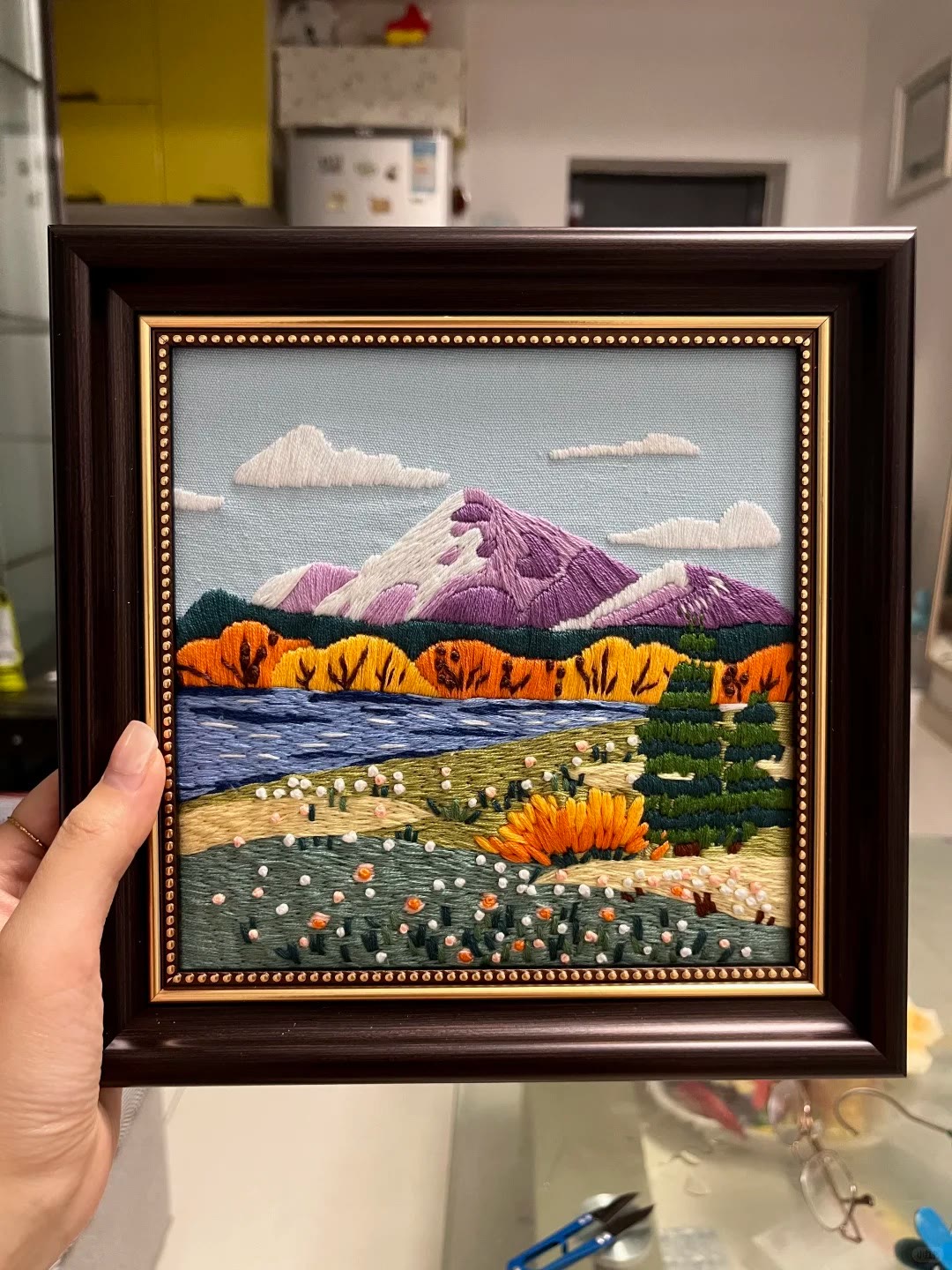 Rubbyoo Embroidery Kit - Scenery Series Needlecraft | Diy Home Decor | Unique Housewarming Gift - Purple Mountain - image 2