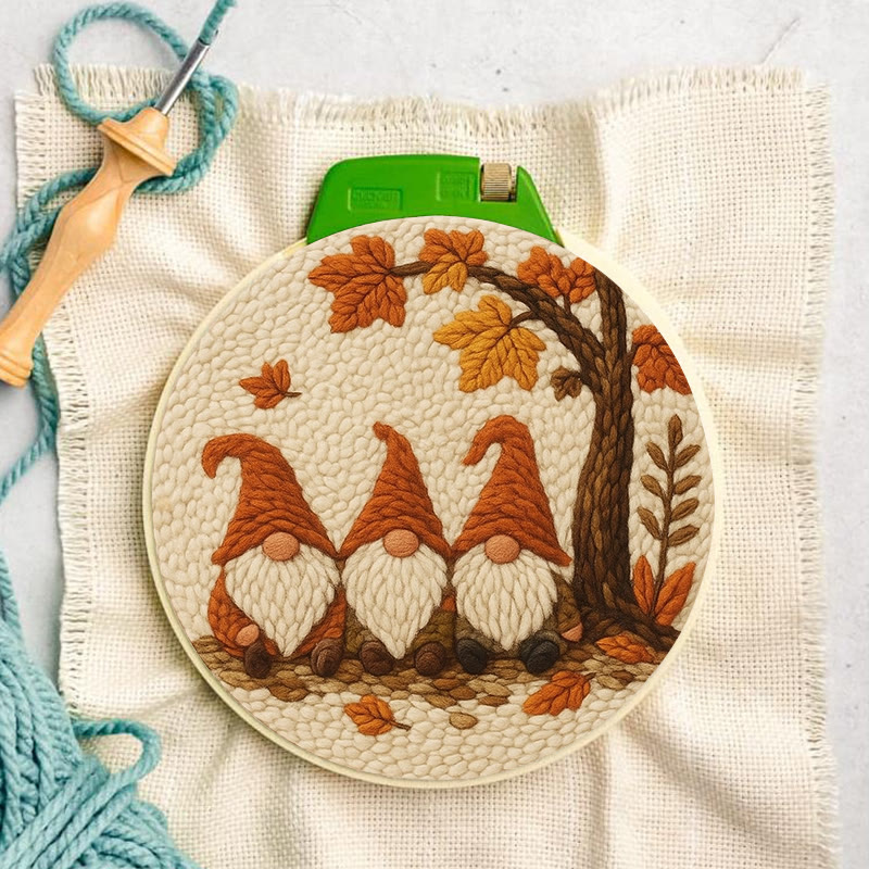   Gnomes Under The Tree Punch Needle Kit - Autumn Handmade Artwork | Diy Halloween Craft  - image 3