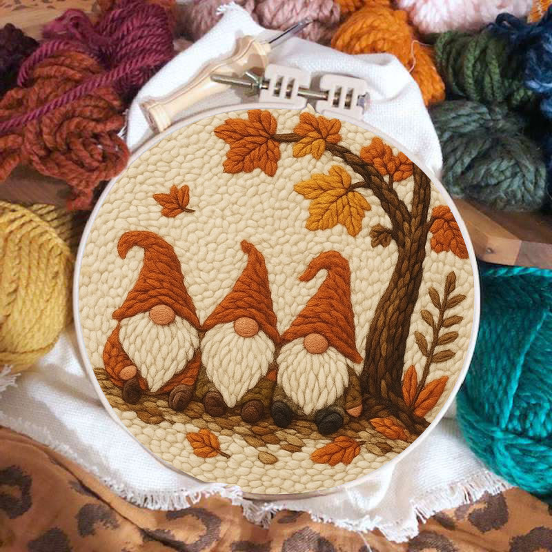   Gnomes Under The Tree Punch Needle Kit - Autumn Handmade Artwork | Diy Halloween Craft  - image 2