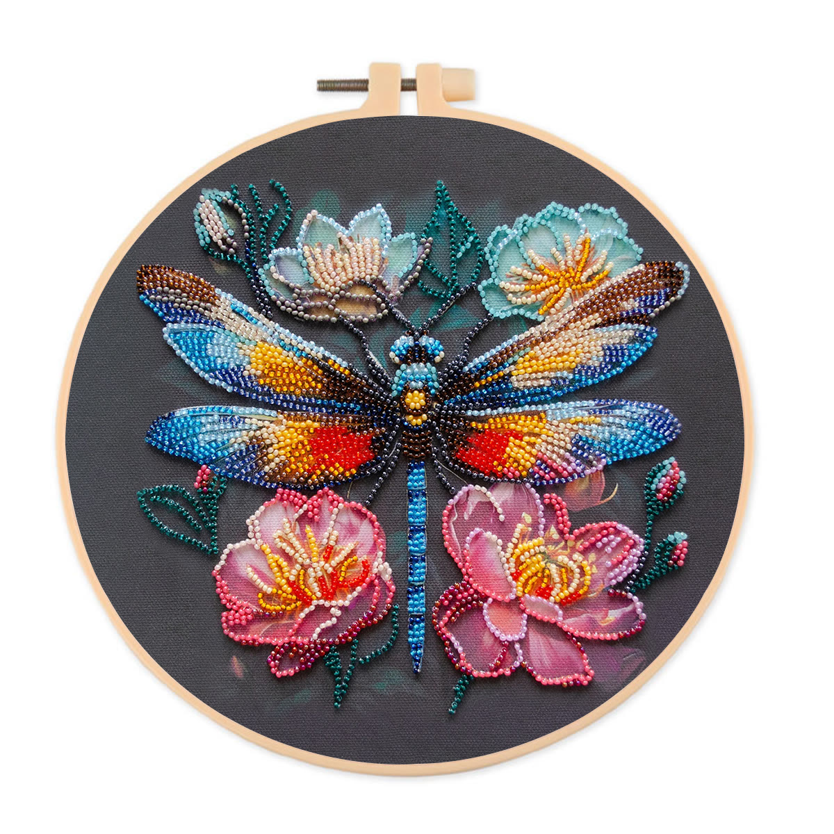 Rubbyoo Bead Embroidery Kit - Floral Dragonfly | Colourful Insect Handicraft | Diy Home Decoration - 20*20cm - image 1