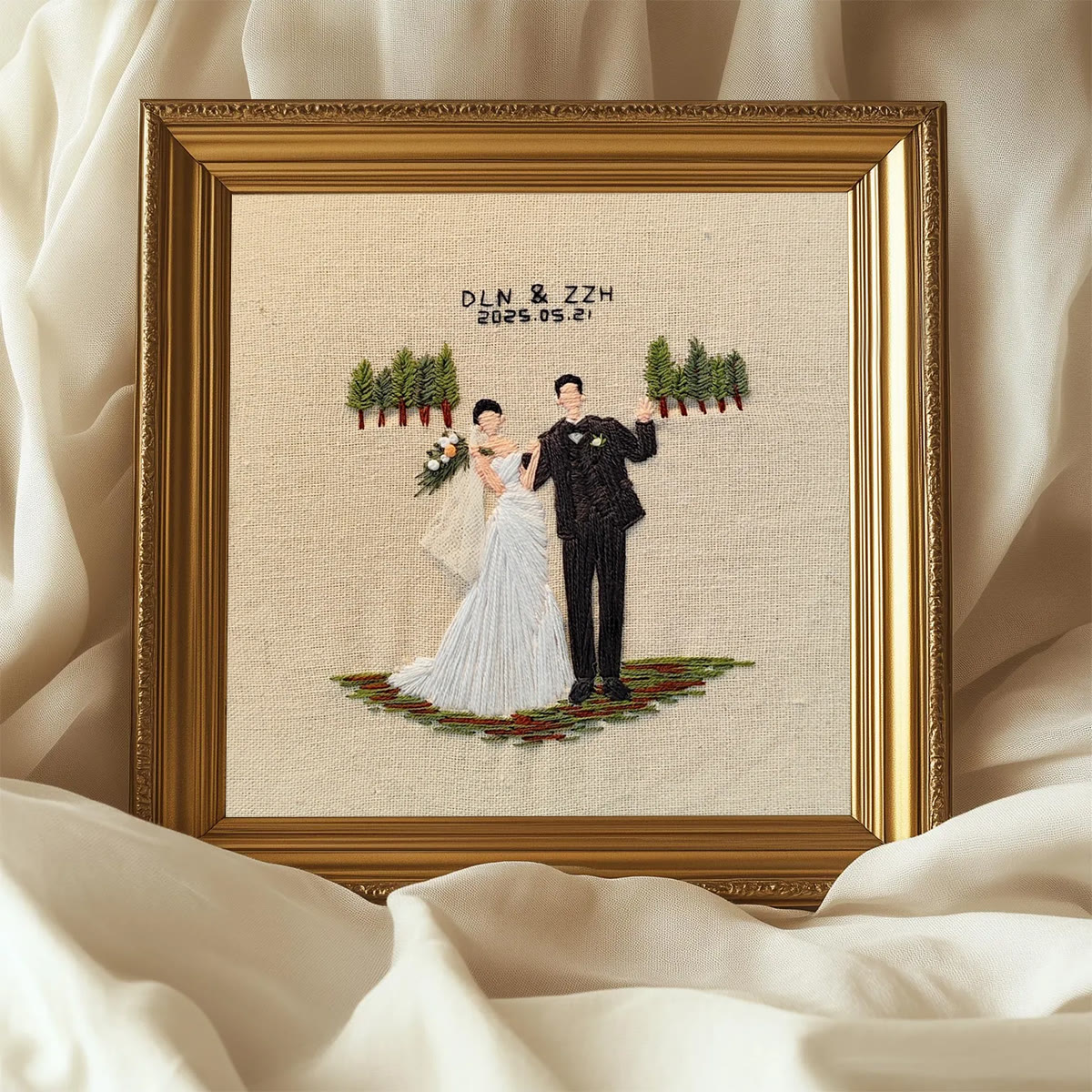 Rubbyoo Embroidery Kit - Sweet Couple | Unique Wedding Gifts | Diy Anniversary Craft - 20*20cm Embroidery Kit ( Without frame） - image 1